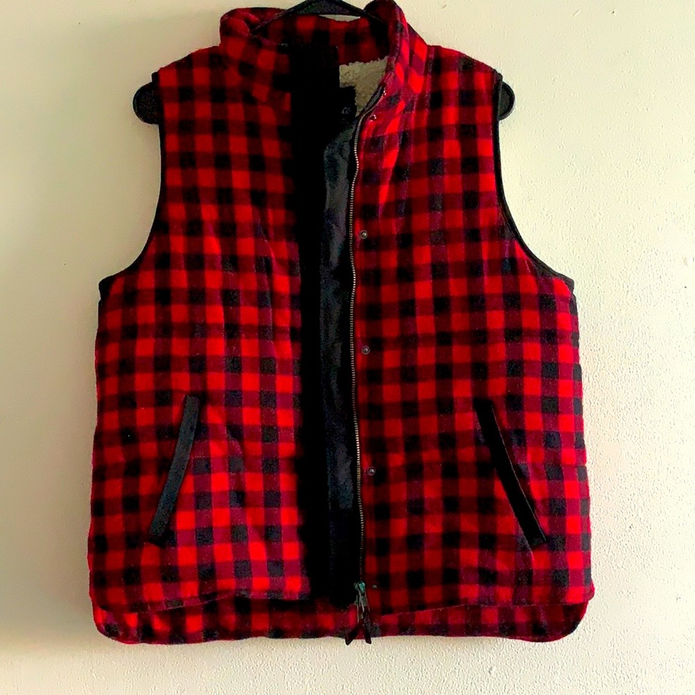 Madewell Buffalo Check Sherpa Vest - L